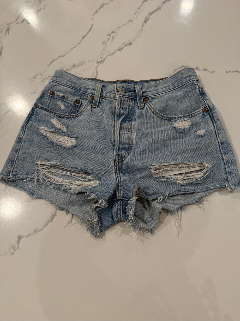 Levi's Light Blue Distressed Denim Cutoff Shorts